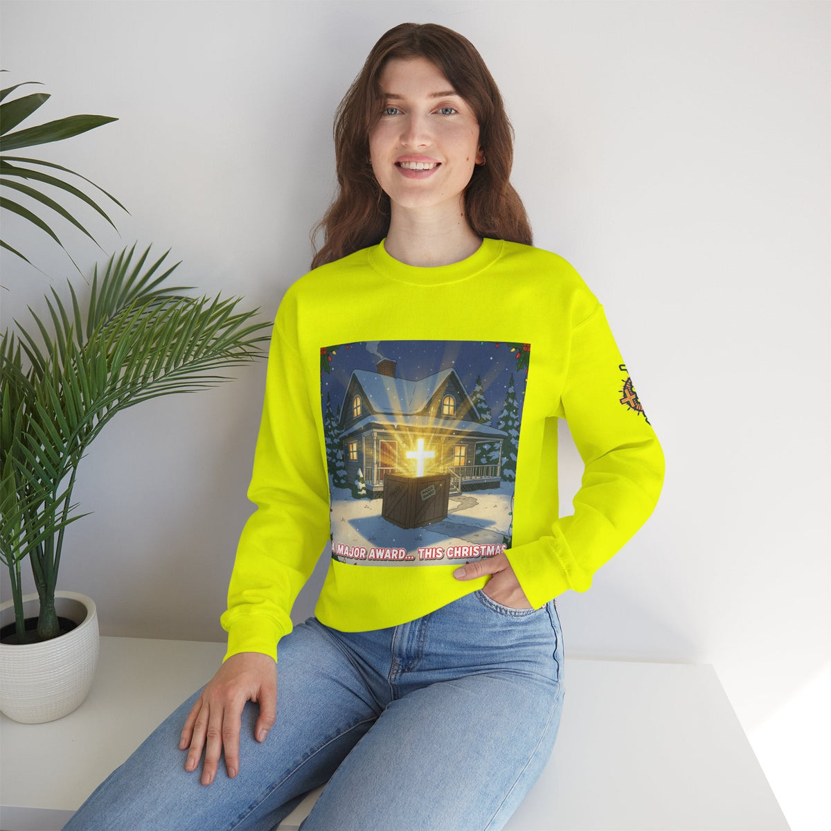A Major Award This Christmas Sweatshirt – Fragile Leg Lamp Parody Cross Unboxing Christian Sweatshirt for Hilarious Faith & Holiday Glow Printify