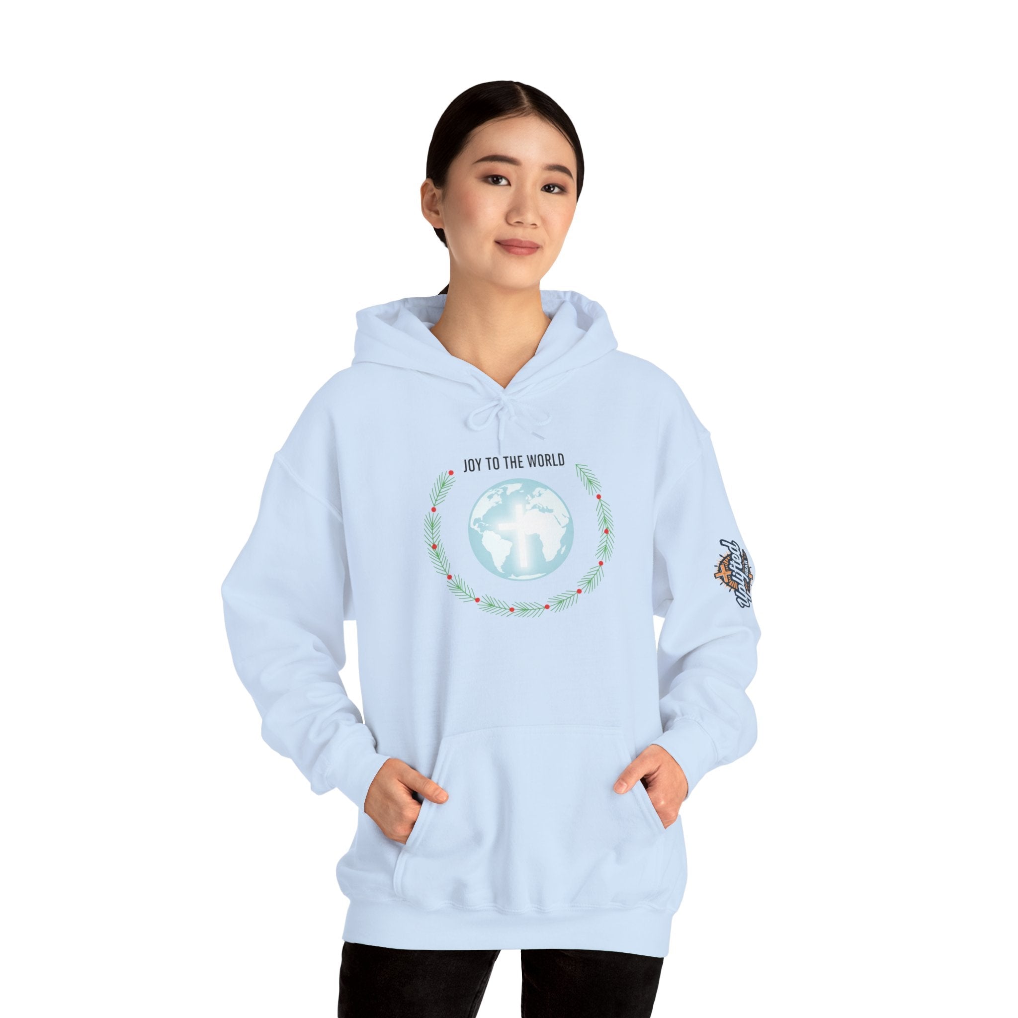 Joy to the World Hoodie – Wreath Earth Nativity Christian Christmas Sweatshirt for Isaiah 9:6 Holiday Faith & Festive Joy Printify