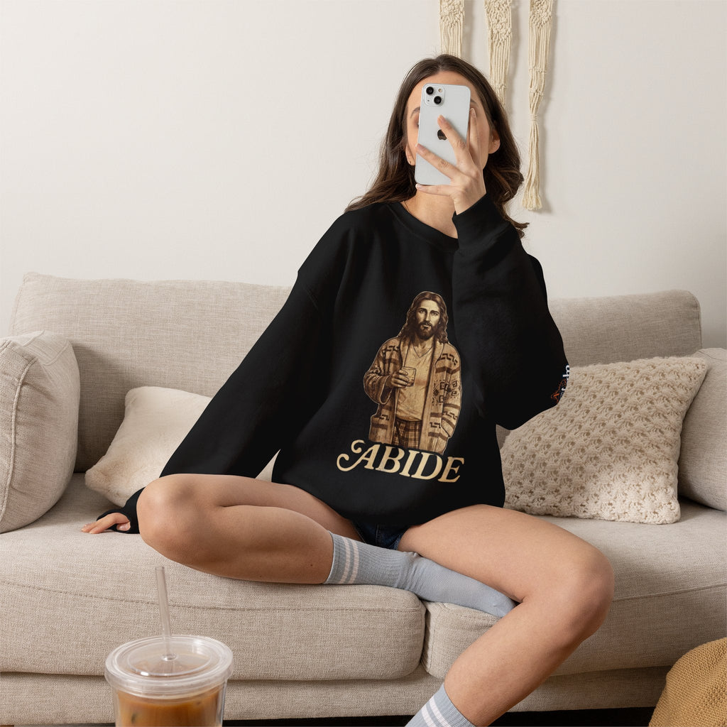 Abide Jesus Sweatshirt — Vintage 'The Dude' Religious Graphic Sweatshirt Printify