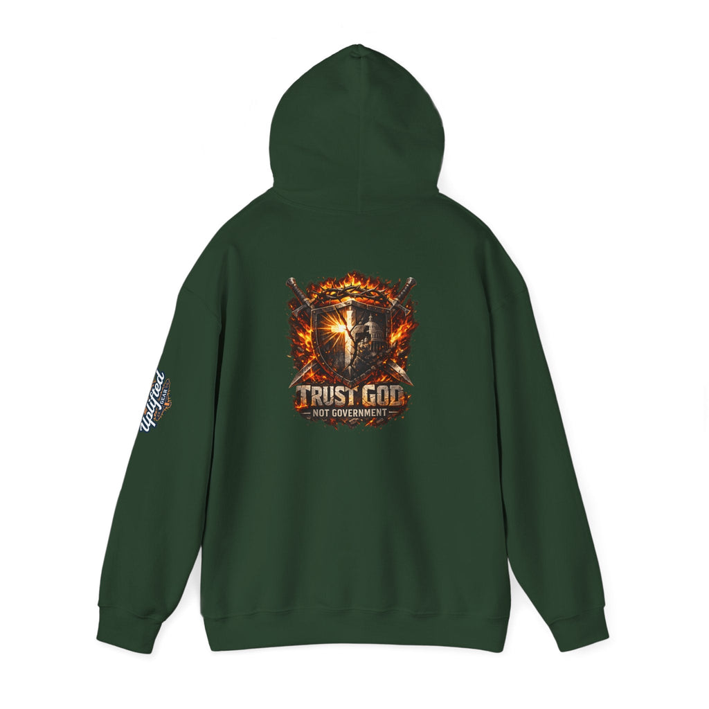 Trust God Not Government Shield Hoodie — Patriotic Christian Faith Hoodie Printify