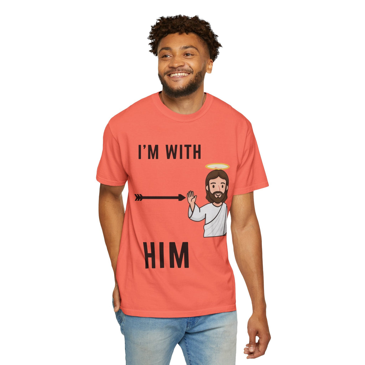 🔥 I’m With Him → Christian T-Shirt | Arrow Pointing to Jesus | Minimalist Faith Tee | Subtle Cross Design | Bible-Inspired Apparel by Uplifted Gear Printify