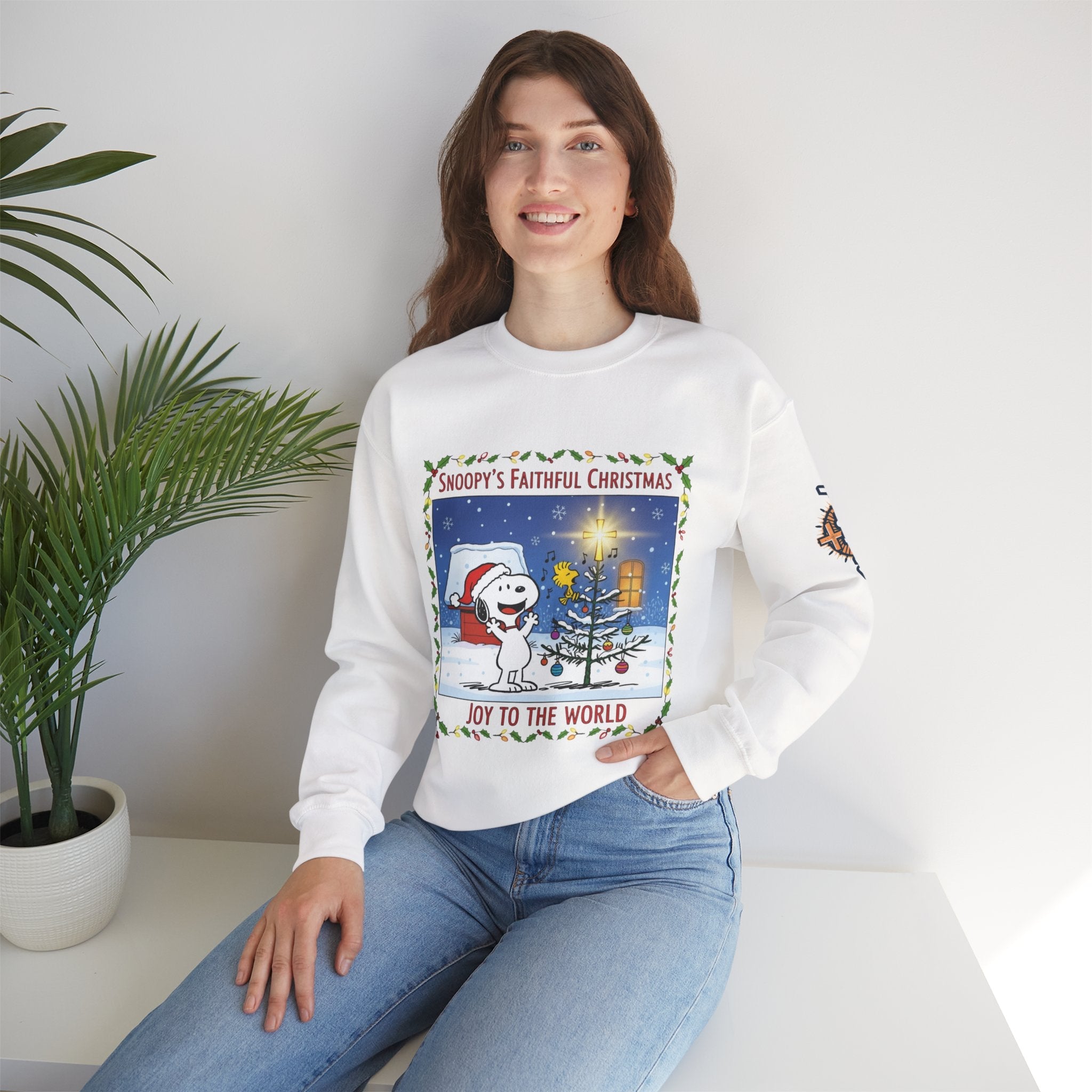 🎄 Faithful Christmas Friends – Christian Holiday Sweatshirt | Festive Tree & Cartoon Duo | Heartwarming Christmas Tee by Uplifted Gear Printify