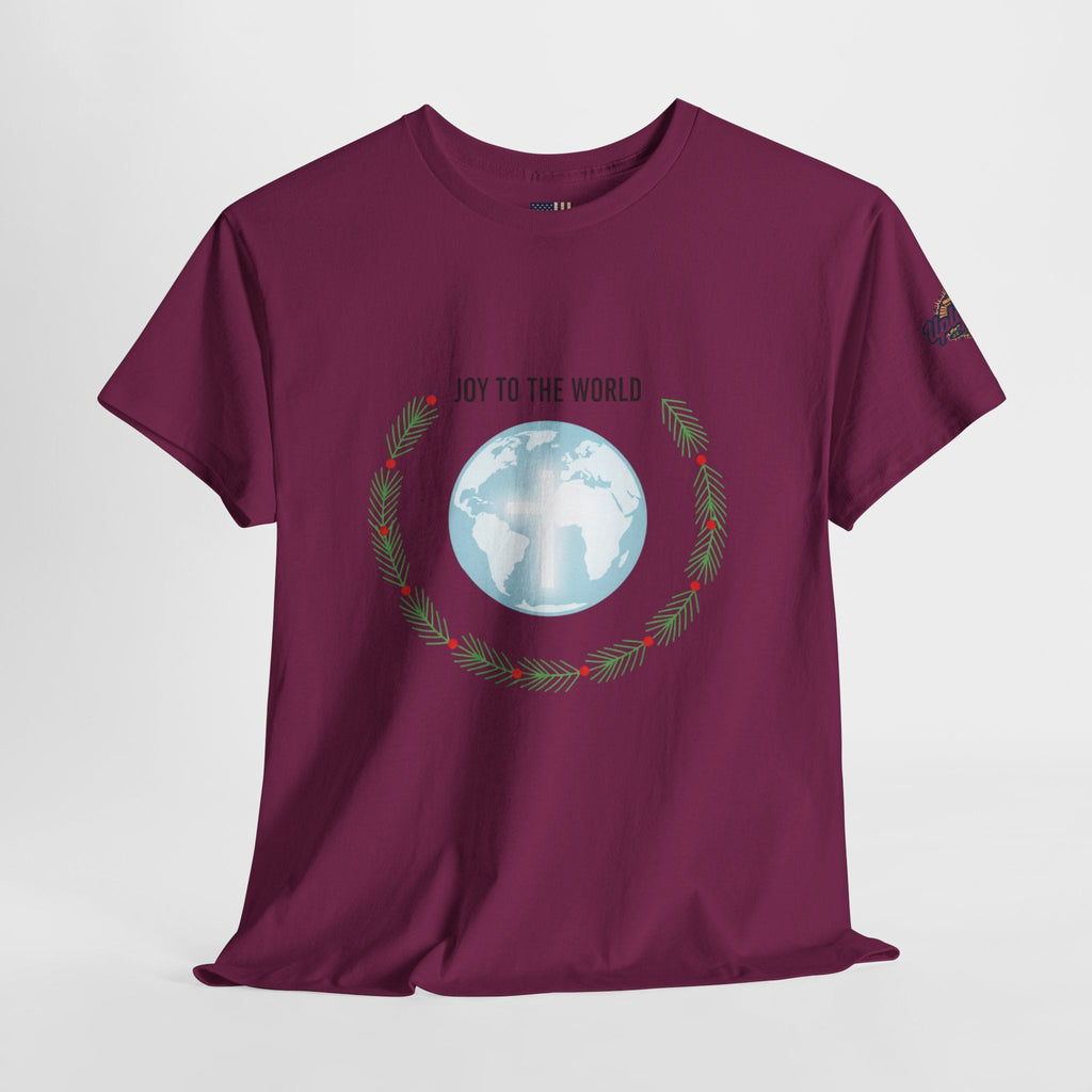 Joy to the World T-shirt – Wreath Earth Nativity Christian Christmas T-shirt for Isaiah 9:6 Holiday Faith & Festive Joy Printify