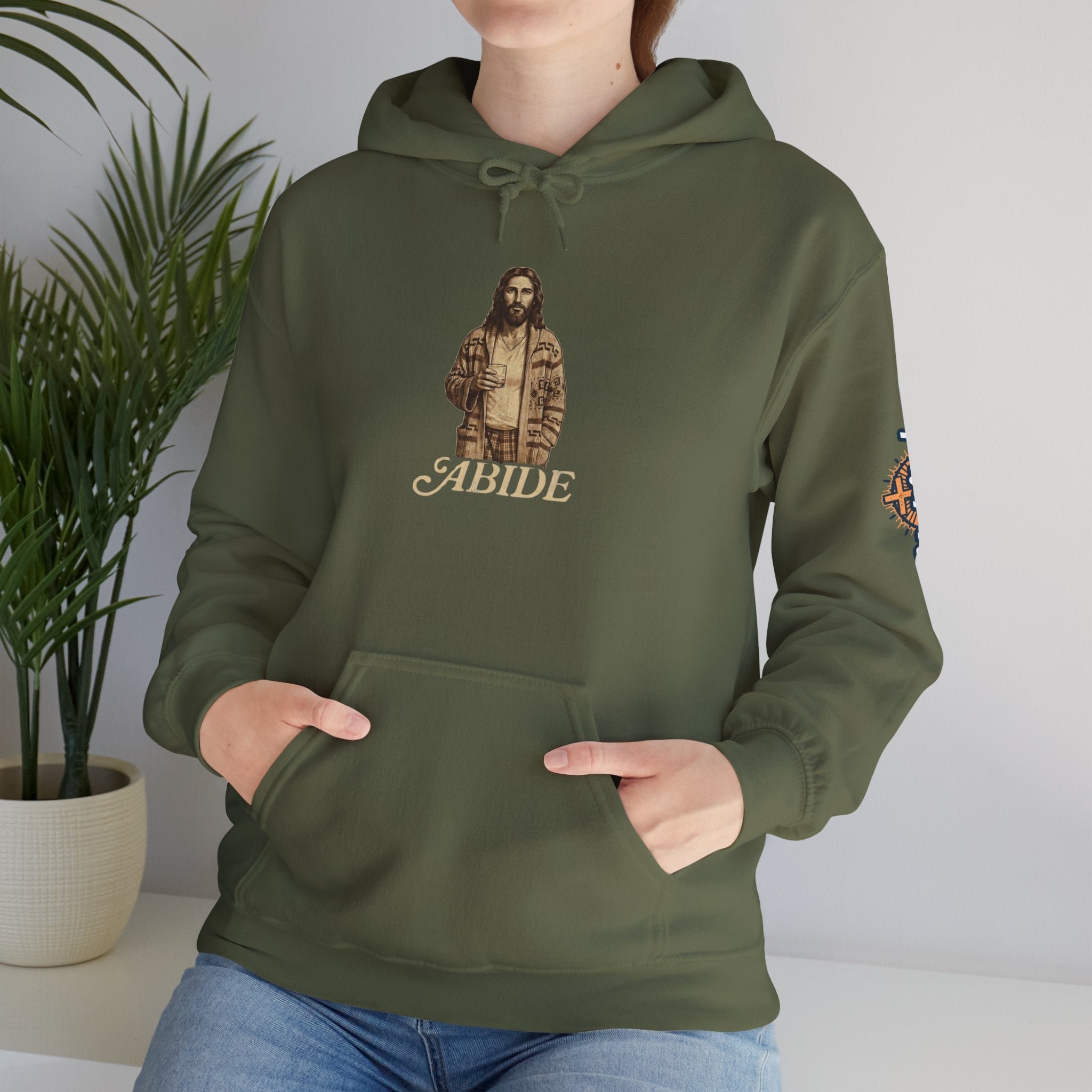 Abide Jesus Hoodie — Vintage 'The Dude' Religious Graphic Hoodie Printify