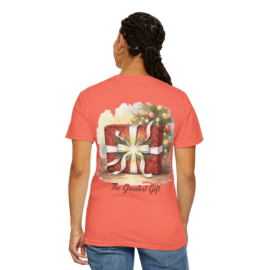 The Greatest Gift T-shirt – Cross Bow Present Christian T-shirt for Christmas Salvation & Eternal Faith Printify