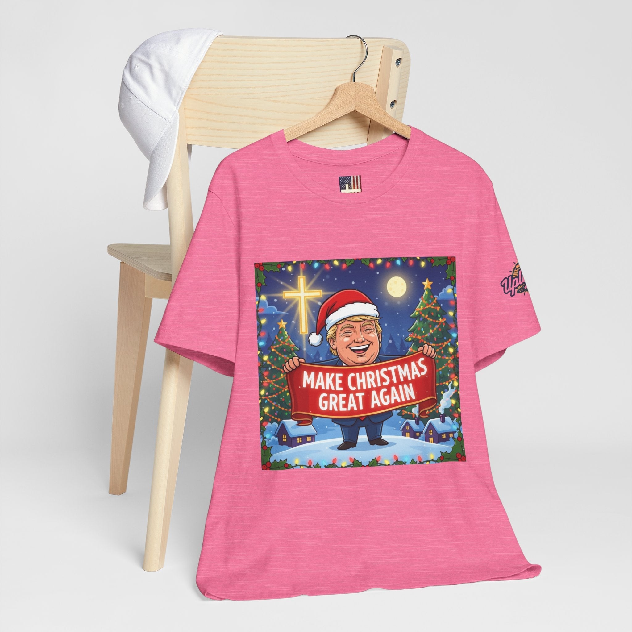 🎄 Make Christmas Great Again – Patriotic Christian Christmas T-Shirt | Bold Holiday Faith Tee | Red & White Banner Design | Uplifted Gear Printify