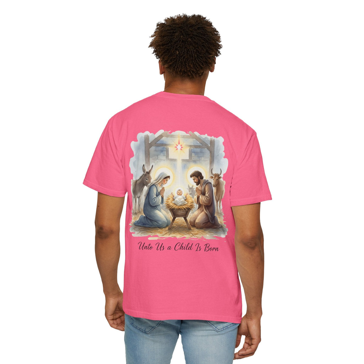Unto Us a Child is Born T-shirt – Isaiah 9:6 Nativity Manger Scene Christian Christmas T-shirt for Holy Night Faith Printify