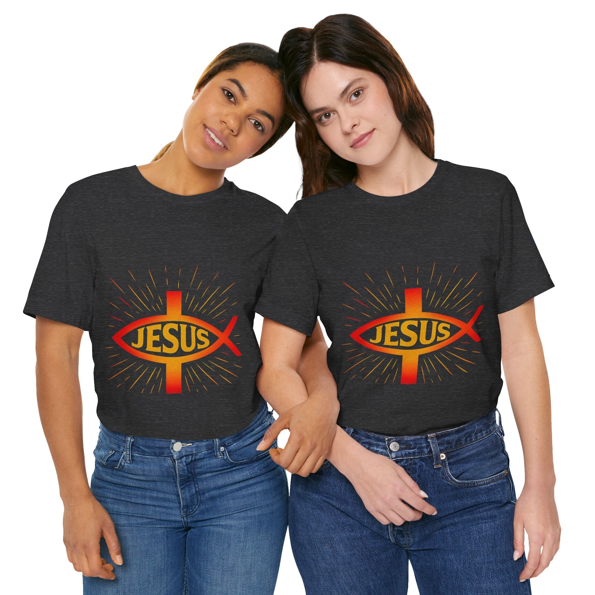 Jesus Ichthys T-shirt – Christian Fish Symbol with Cross & Jesus Inscription T-shirt for Eternal Faith & Streetwear Printify