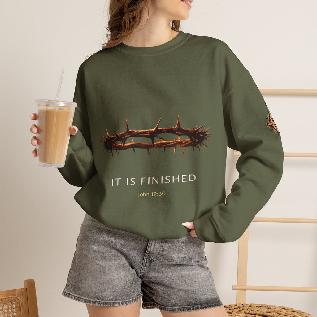 It Is Finished Crown of Thorns Sweatshirt — Christian John 19:30 Faith Sweatshirt Printify