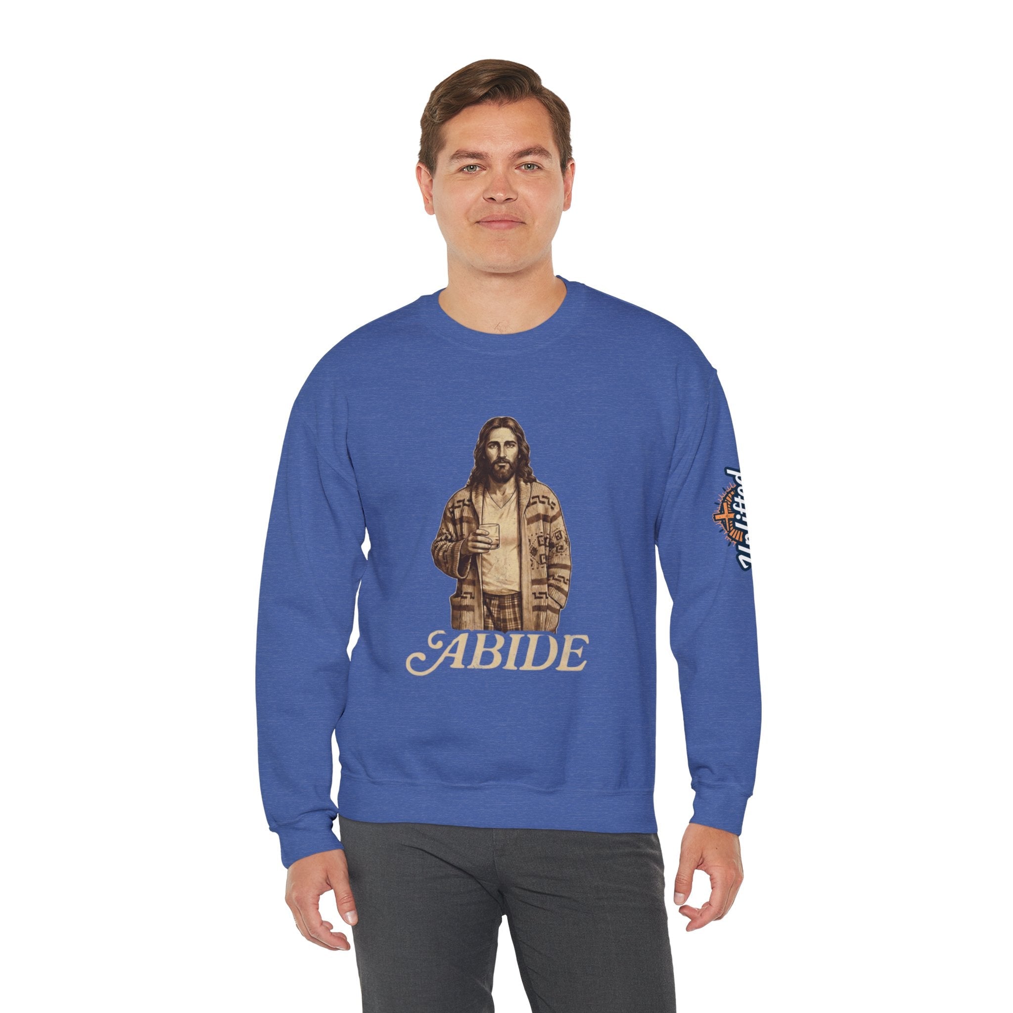 Abide Jesus Sweatshirt — Vintage 'The Dude' Religious Graphic Sweatshirt Printify
