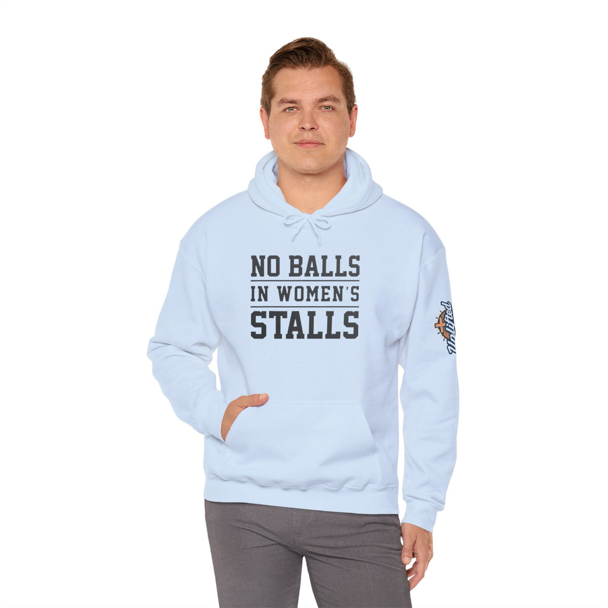 "No Balls in Women's Stalls" Statement Hoodie — Protest Sweatshirt Printify