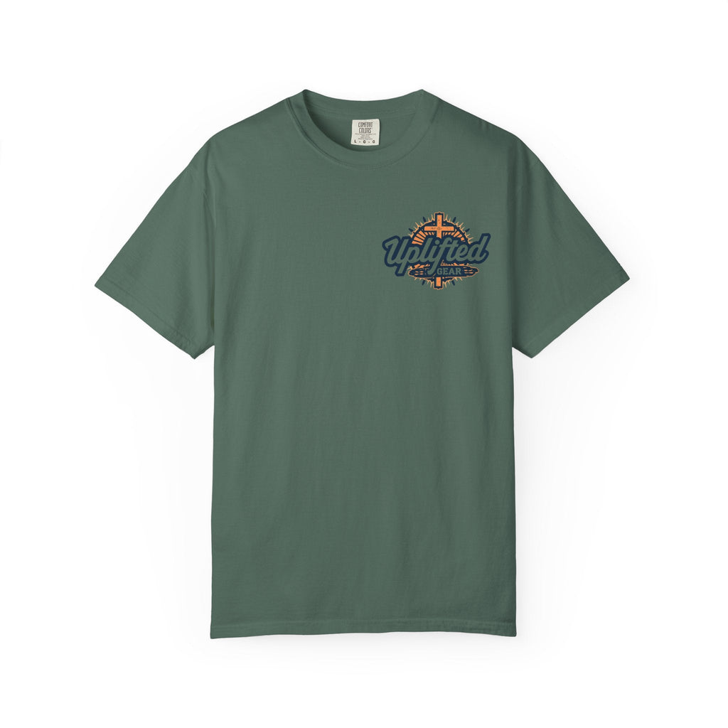 ✨ Chosen. Loved. Redeemed. – Elegant Christian T-Shirt | Gold Foil Faith Tee | Subtle Cross & Heart Design | Inspirational Bible Verse Apparel by Uplifted Gear Printify