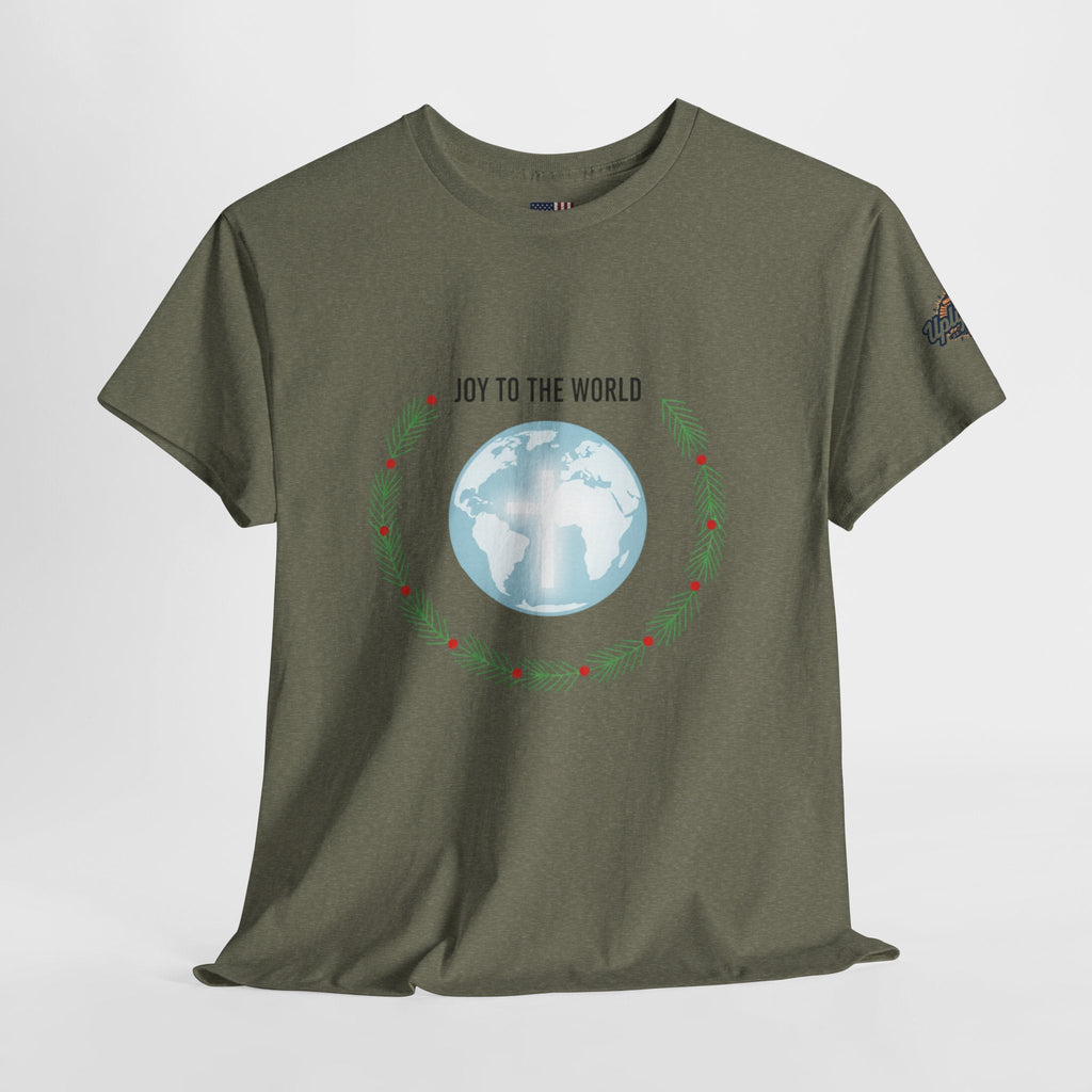 Joy to the World T-shirt – Wreath Earth Nativity Christian Christmas T-shirt for Isaiah 9:6 Holiday Faith & Festive Joy Printify