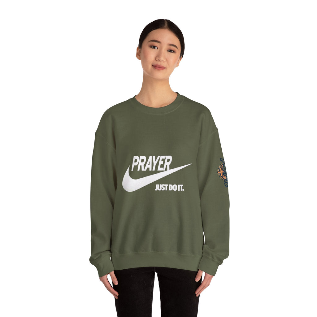 Prayer Just Do It Sweatshirt - Funny Christian Nike Parody Sweatshirt - Faith Gear Printify