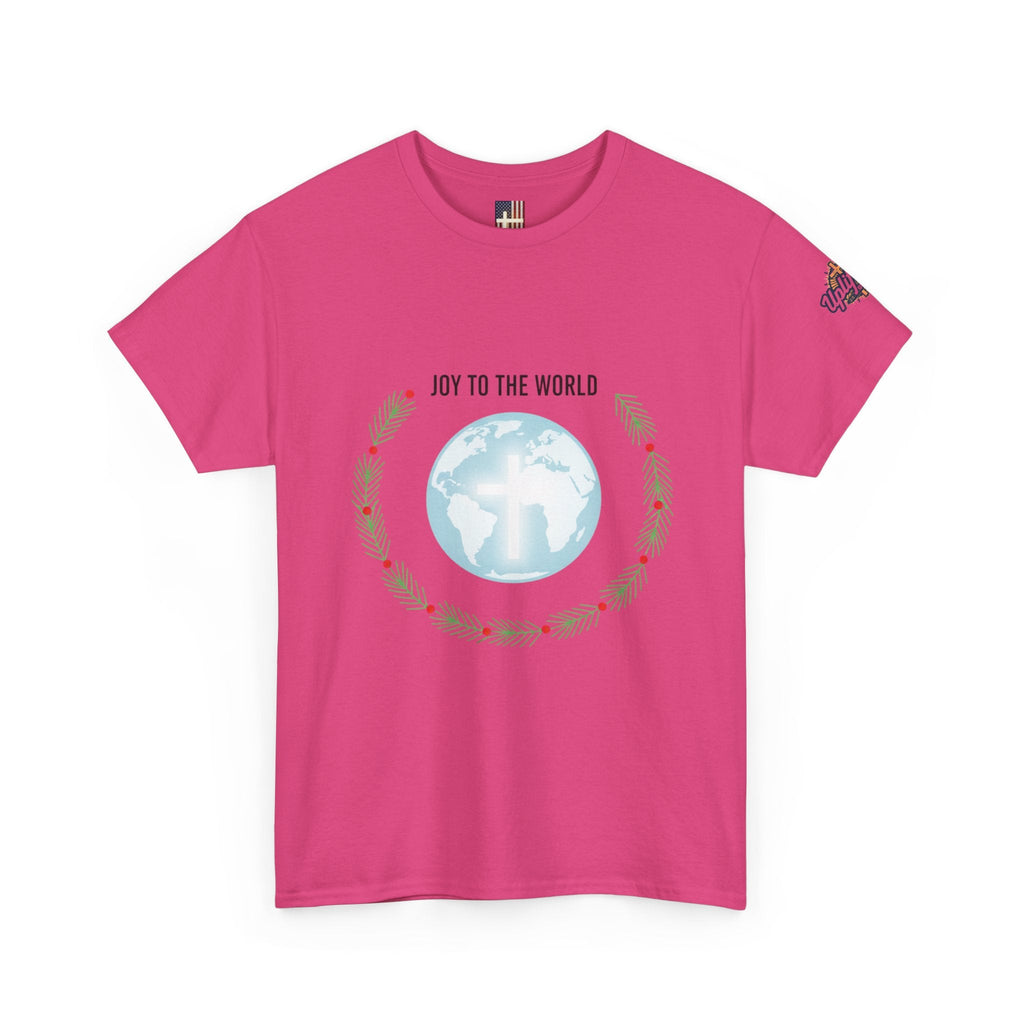 Joy to the World T-shirt – Wreath Earth Nativity Christian Christmas T-shirt for Isaiah 9:6 Holiday Faith & Festive Joy Printify