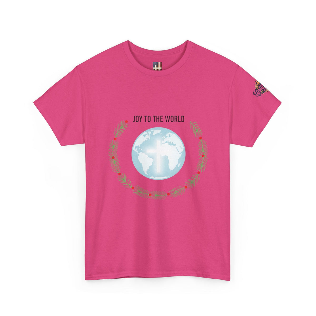 Joy to the World T-shirt – Wreath Earth Nativity Christian Christmas T-shirt for Isaiah 9:6 Holiday Faith & Festive Joy Printify