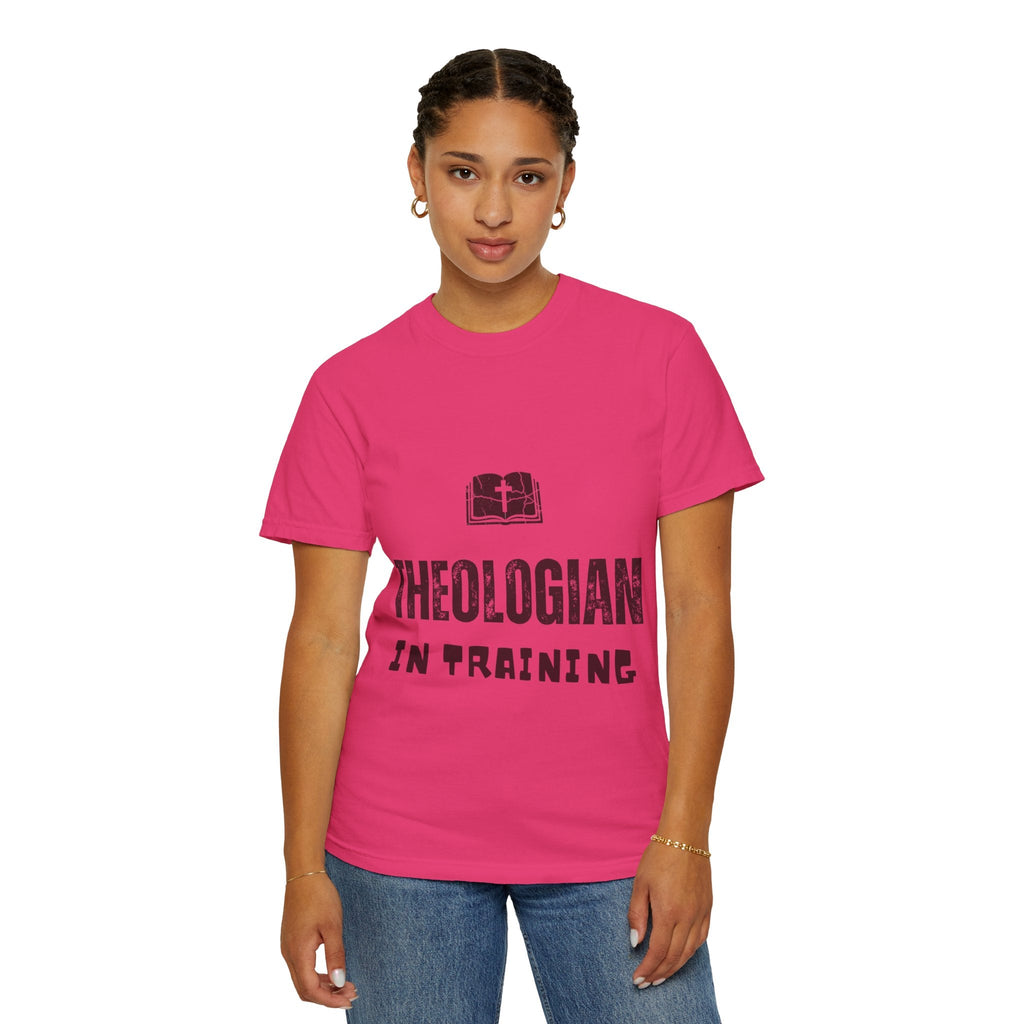 Theologian in Training T-Shirt – Open Bible & Cross Christian Tee for Faithful Learners Printify
