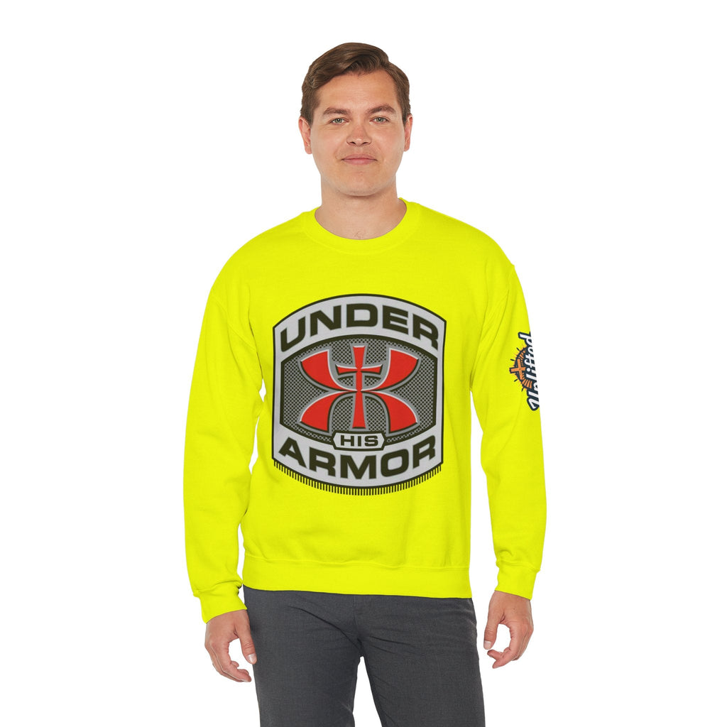 Under His Armor Crewneck Sweatshirt — Christian Faith Graphic Pullover Printify