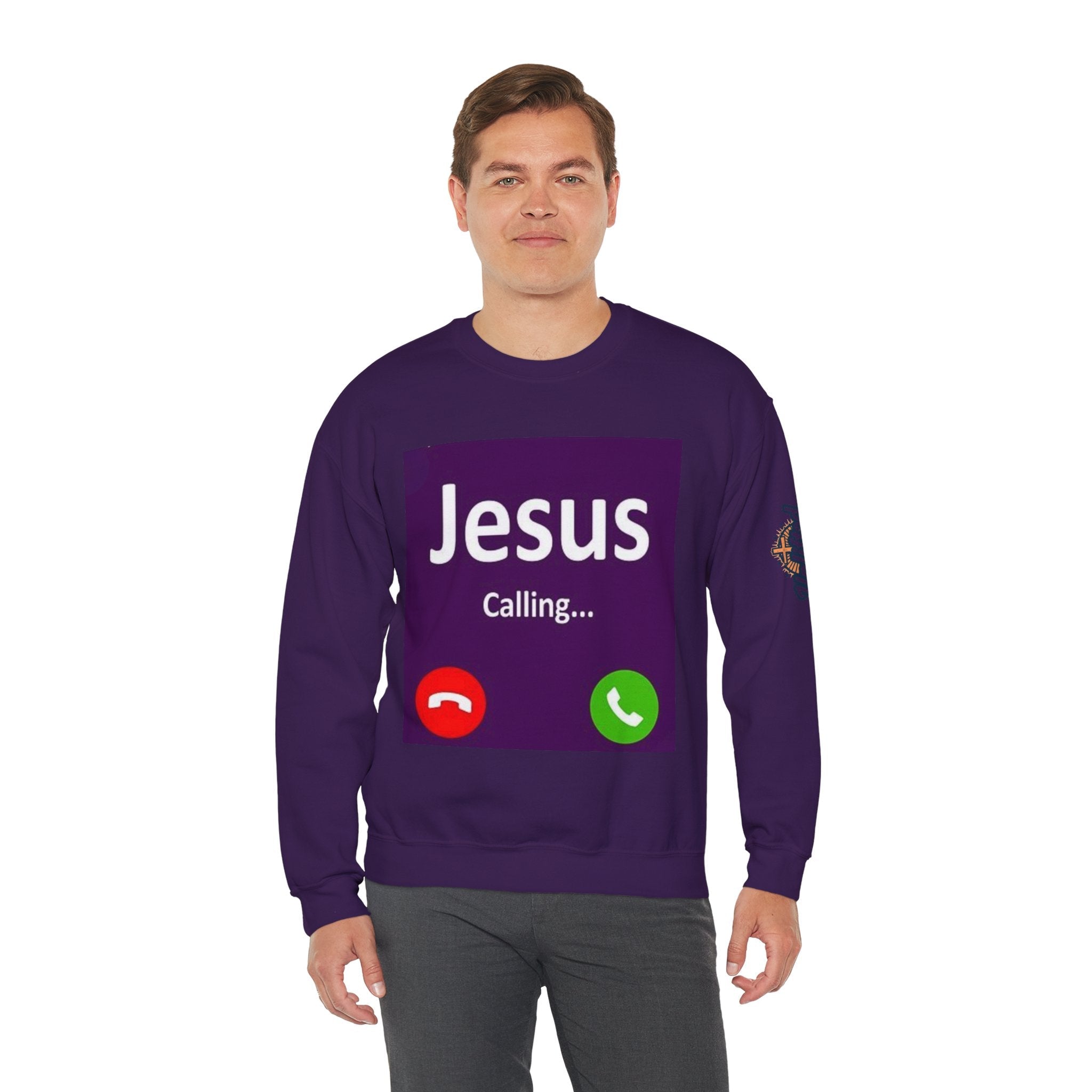 Jesus Calling Sweatshirt – Funny Cell Phone Screen Christian Sweatshirt for Divine Connection & Faith Humor Printify