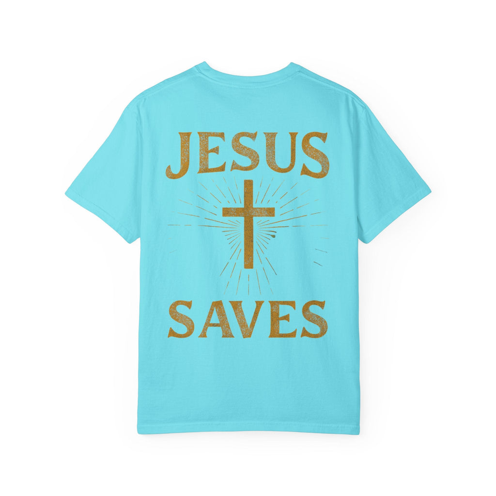 Jesus Saves T-shirt – Radiant Cross & Rays of Light Christian T-shirt for Eternal Hope & Faith Printify