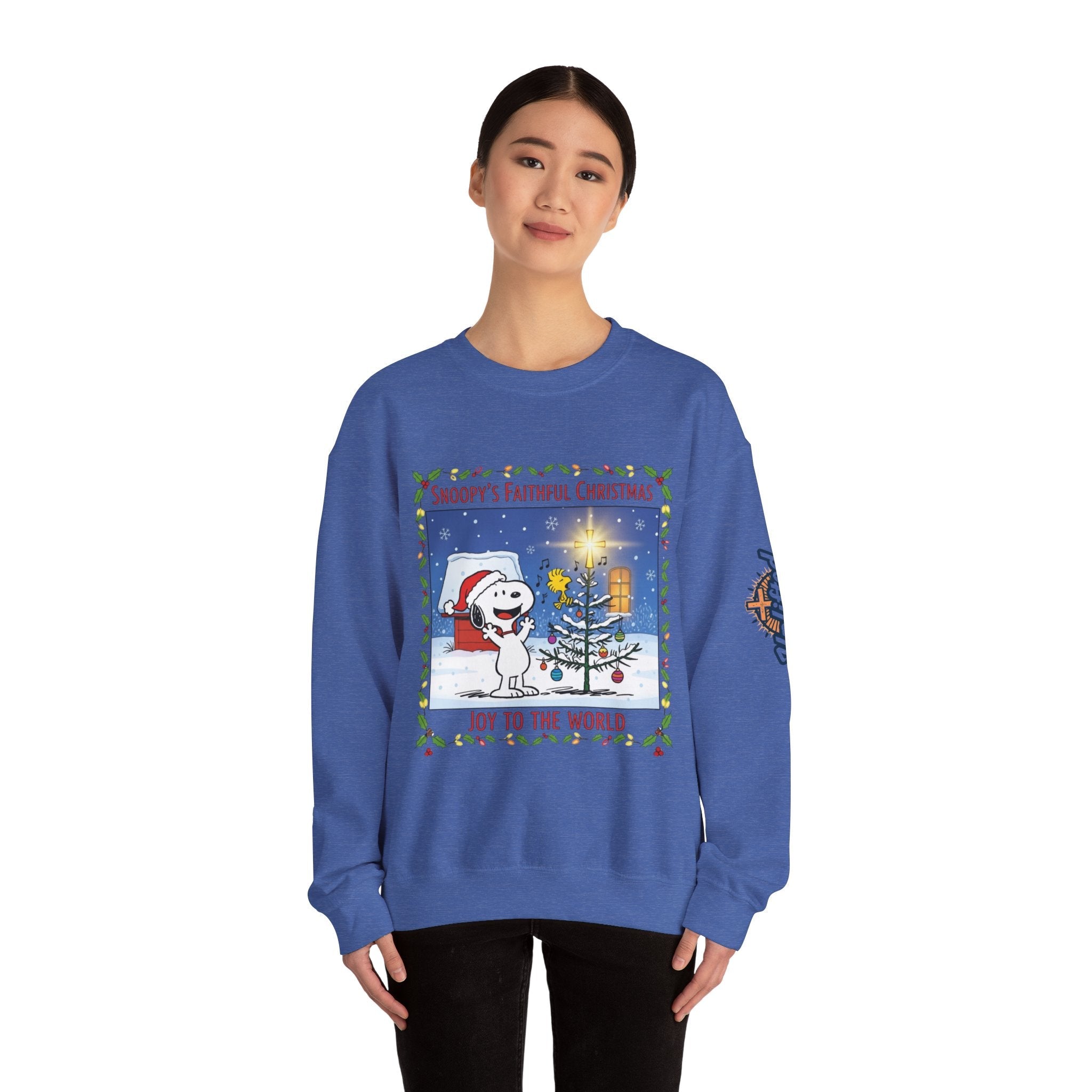 🎄 Faithful Christmas Friends – Christian Holiday Sweatshirt | Festive Tree & Cartoon Duo | Heartwarming Christmas Tee by Uplifted Gear Printify