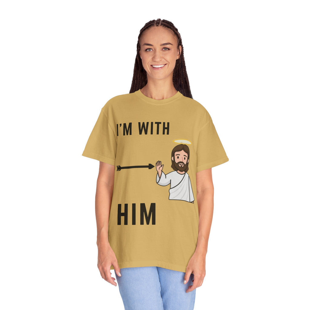 🔥 I’m With Him → Christian T-Shirt | Arrow Pointing to Jesus | Minimalist Faith Tee | Subtle Cross Design | Bible-Inspired Apparel by Uplifted Gear Printify