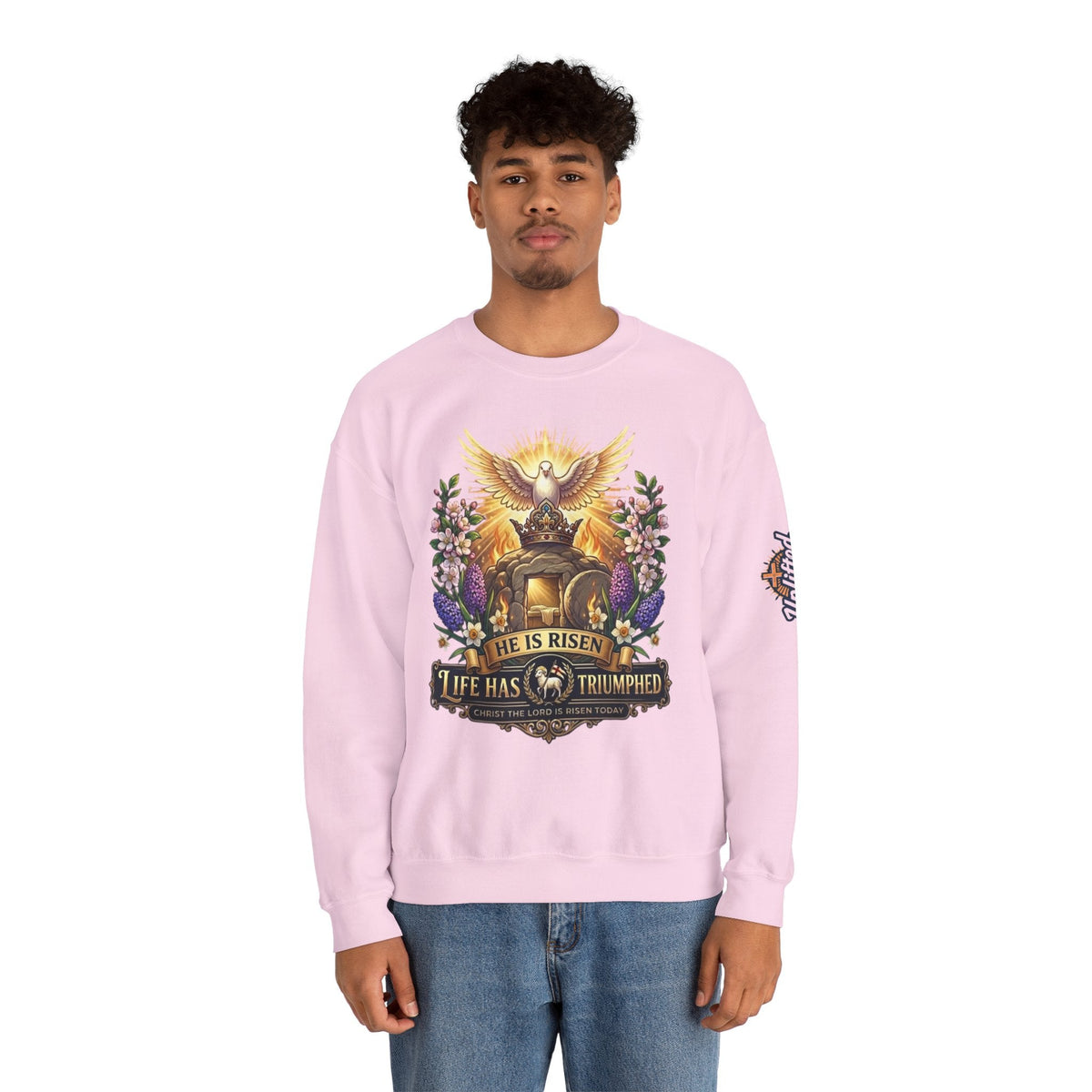 He Is Risen "Life Has Triumphed" Sweatshirt — Easter Resurrection Christian Sweatshirt Printify