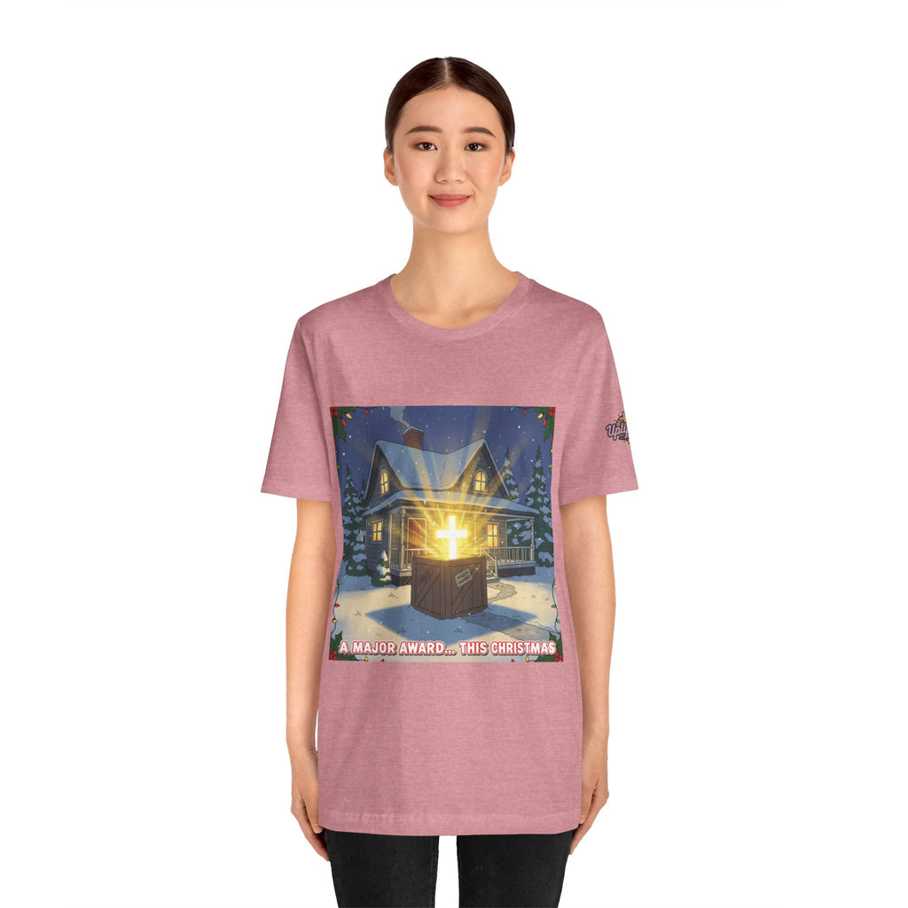 A Major Award This Christmas T-shirt – Fragile Leg Lamp Parody Cross Unboxing Christian T-shirt for Hilarious Faith & Holiday Glow Printify