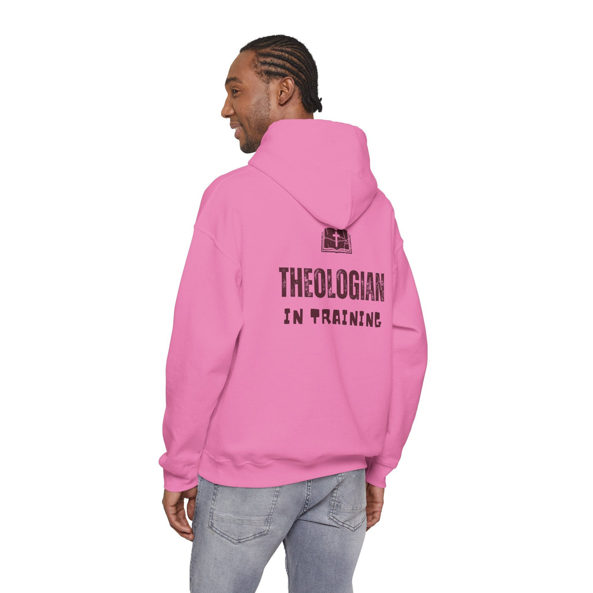 Theologian in Training Hoodie – Open Bible & Cross Christian Hoodie for Faithful Growth Printify