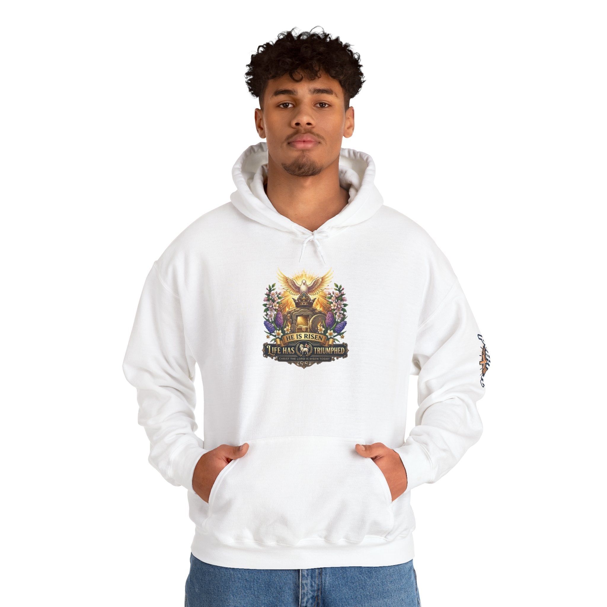 He Is Risen "Life Has Triumphed" Hoodie — Easter Resurrection Christian Hoodie Printify
