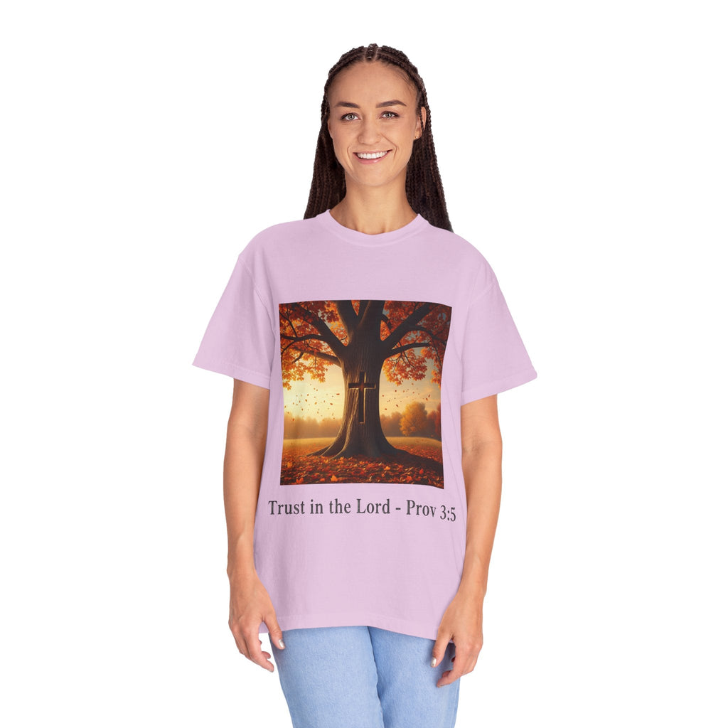 Trust in the Lord T-Shirt – Autumn Tree Christian Tee with Proverbs 3:5 Printify
