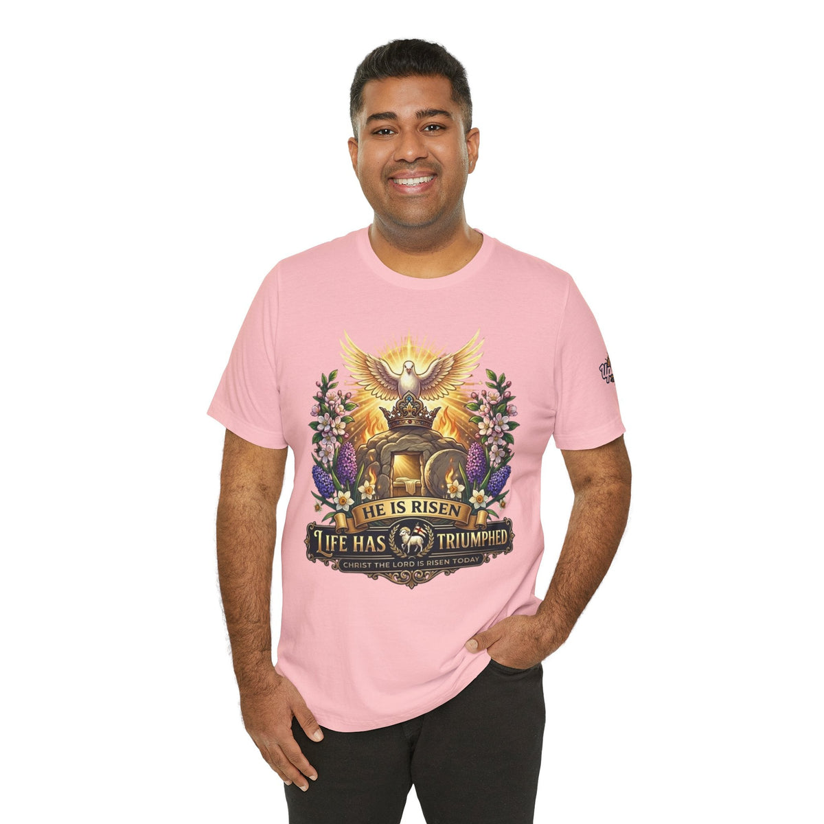 He Is Risen "Life Has Triumphed" T-Shirt — Easter Resurrection Christian Tee Printify