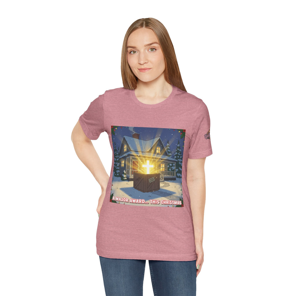 A Major Award This Christmas T-shirt – Fragile Leg Lamp Parody Cross Unboxing Christian T-shirt for Hilarious Faith & Holiday Glow Printify