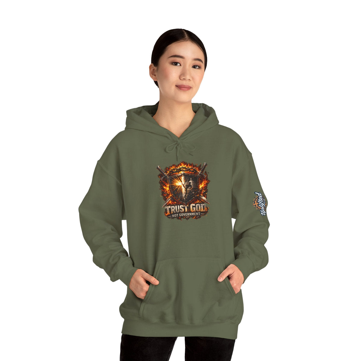 Trust God Not Government Shield Hoodie — Patriotic Christian Faith Hoodie Printify