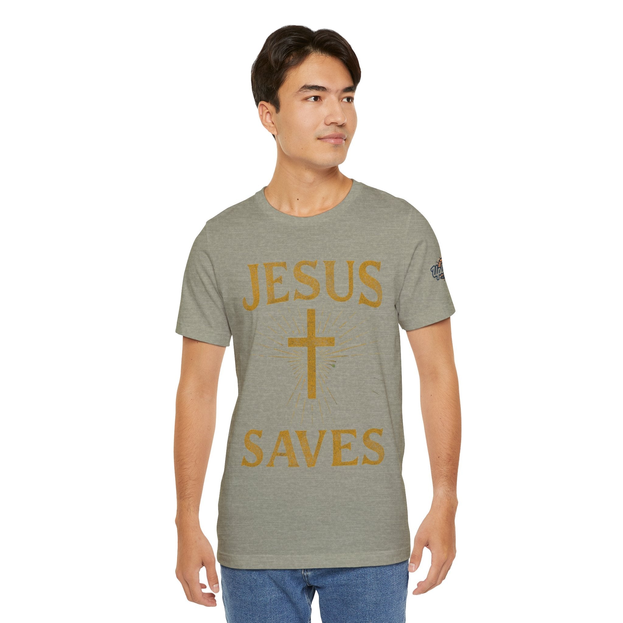 Jesus Saves T-shirt – Radiant Cross & Rays of Light Christian T-shirt for Eternal Hope & Faith Printify