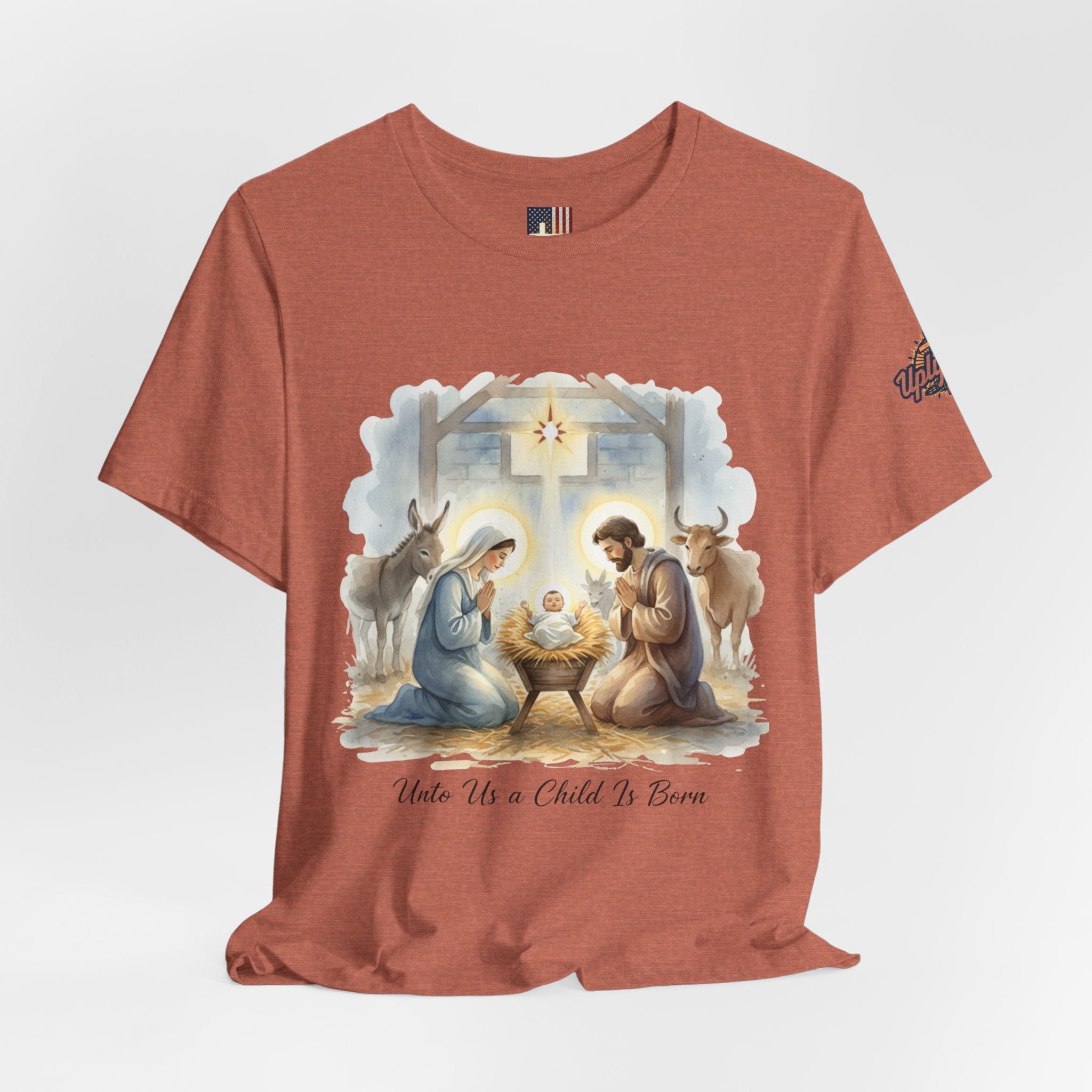 Unto Us a Child is Born T-shirt – Isaiah 9:6 Nativity Manger Scene Christian Christmas T-shirt for Holy Night Faith Printify