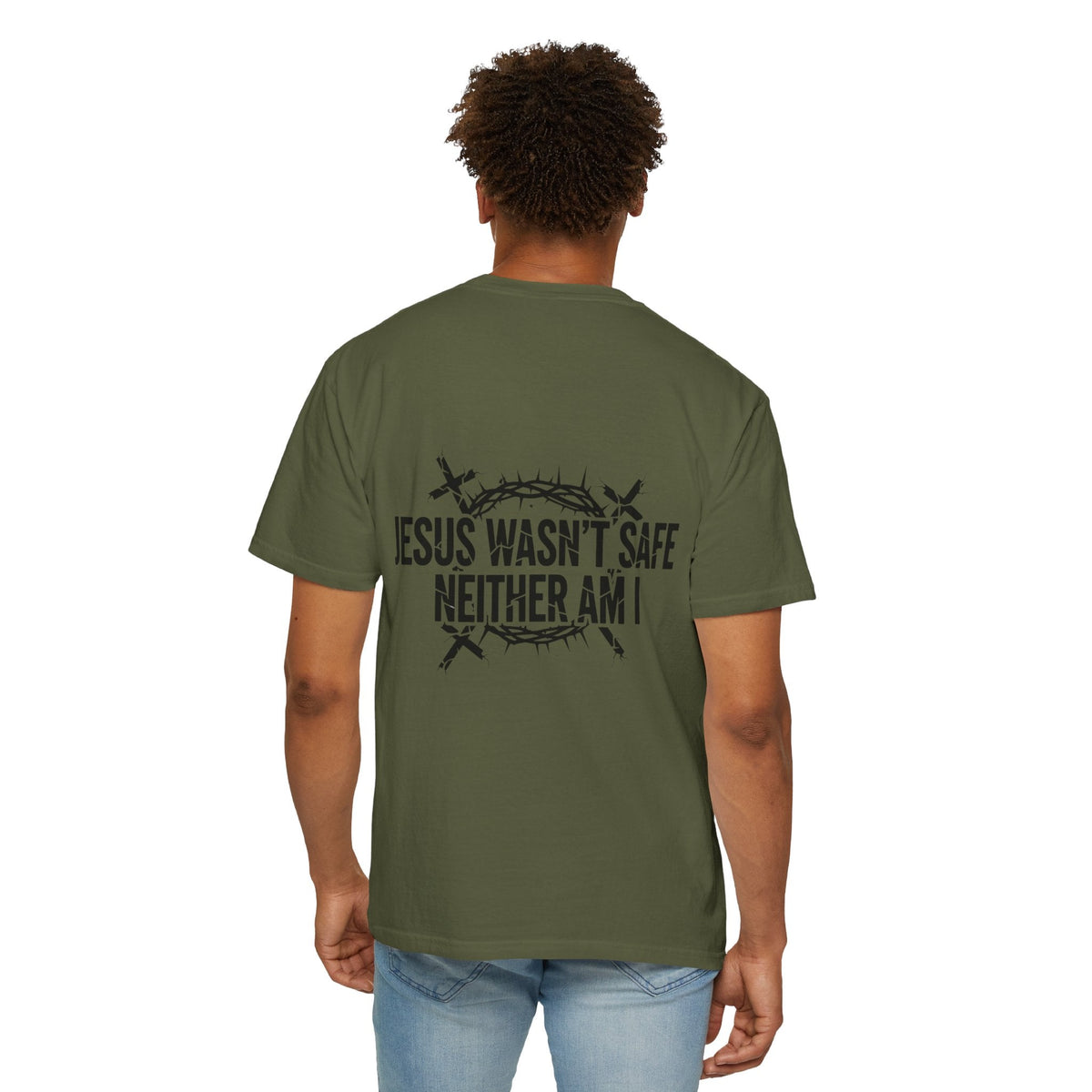 ⚡ Jesus Wasn’t Safe – Neither Am I | Bold Christian T-Shirt | Storm-Walking Faith Tee | Minimalist Black & White Design | Uplifted Gear Printify