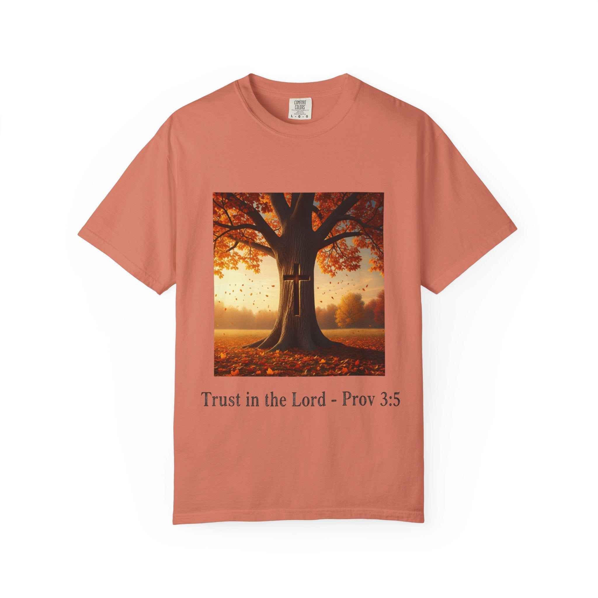 Trust in the Lord T-Shirt – Autumn Tree Christian Tee with Proverbs 3:5 Printify