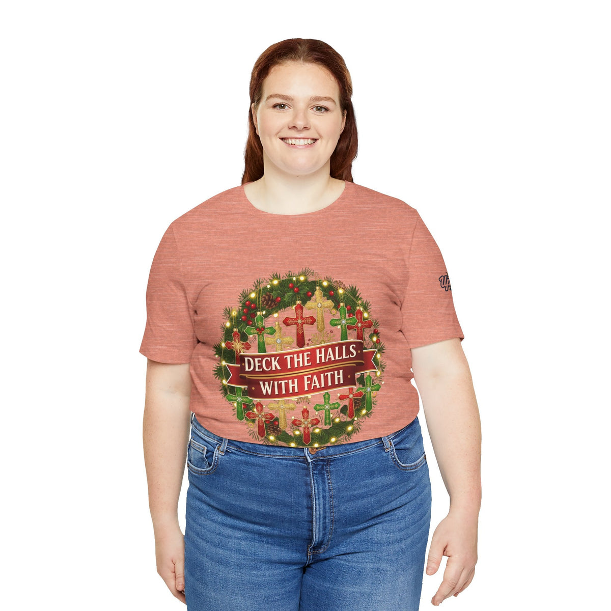 🎄 Deck the Halls with Faith – Christian Christmas T-Shirt | Cross Ornament Design & Festive Garland | Bold Holiday Faith Tee by Uplifted Gear Printify
