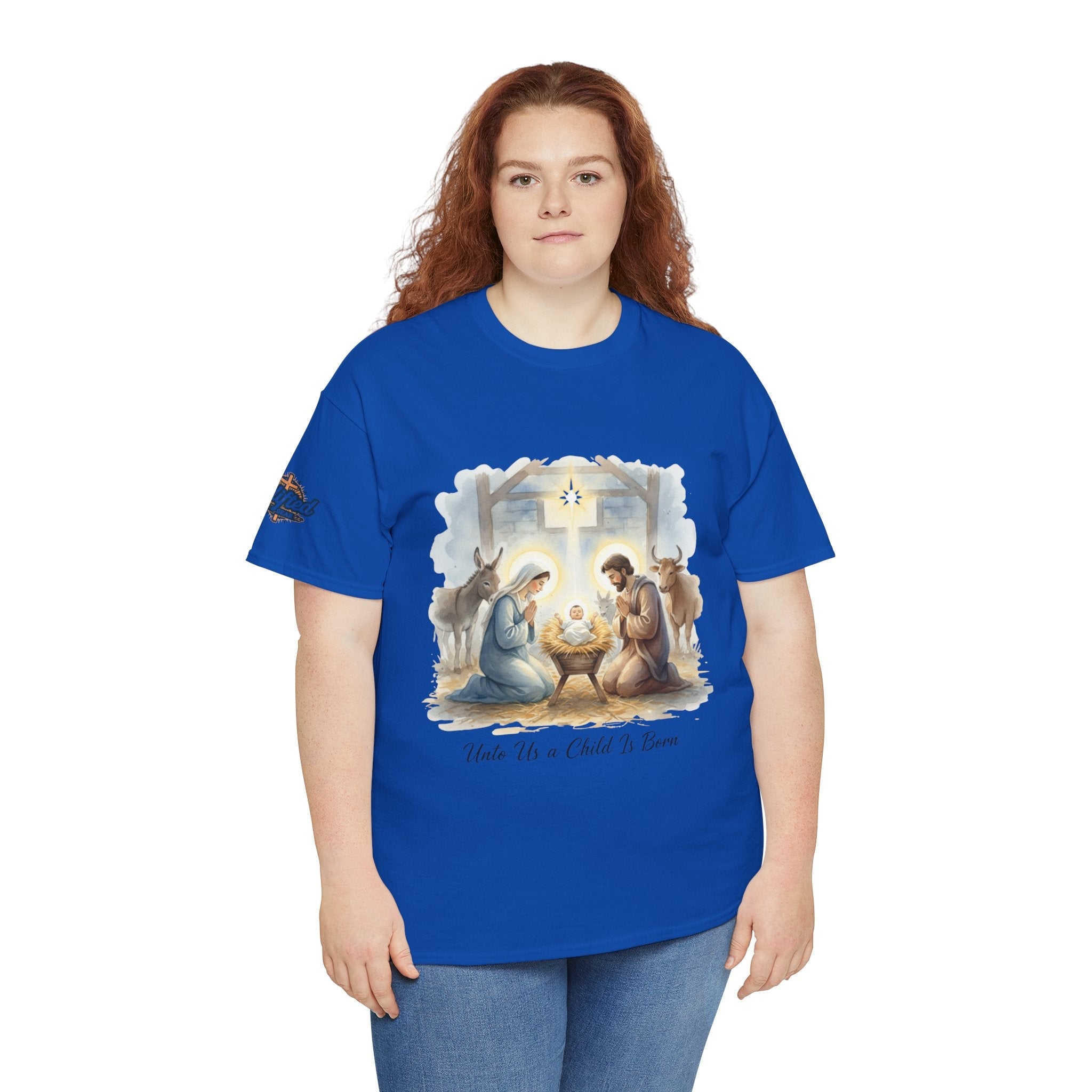 Unto Us a Child is Born T-shirt – Isaiah 9:6 Nativity Manger Scene Christian Christmas T-shirt for Holy Night Faith Printify