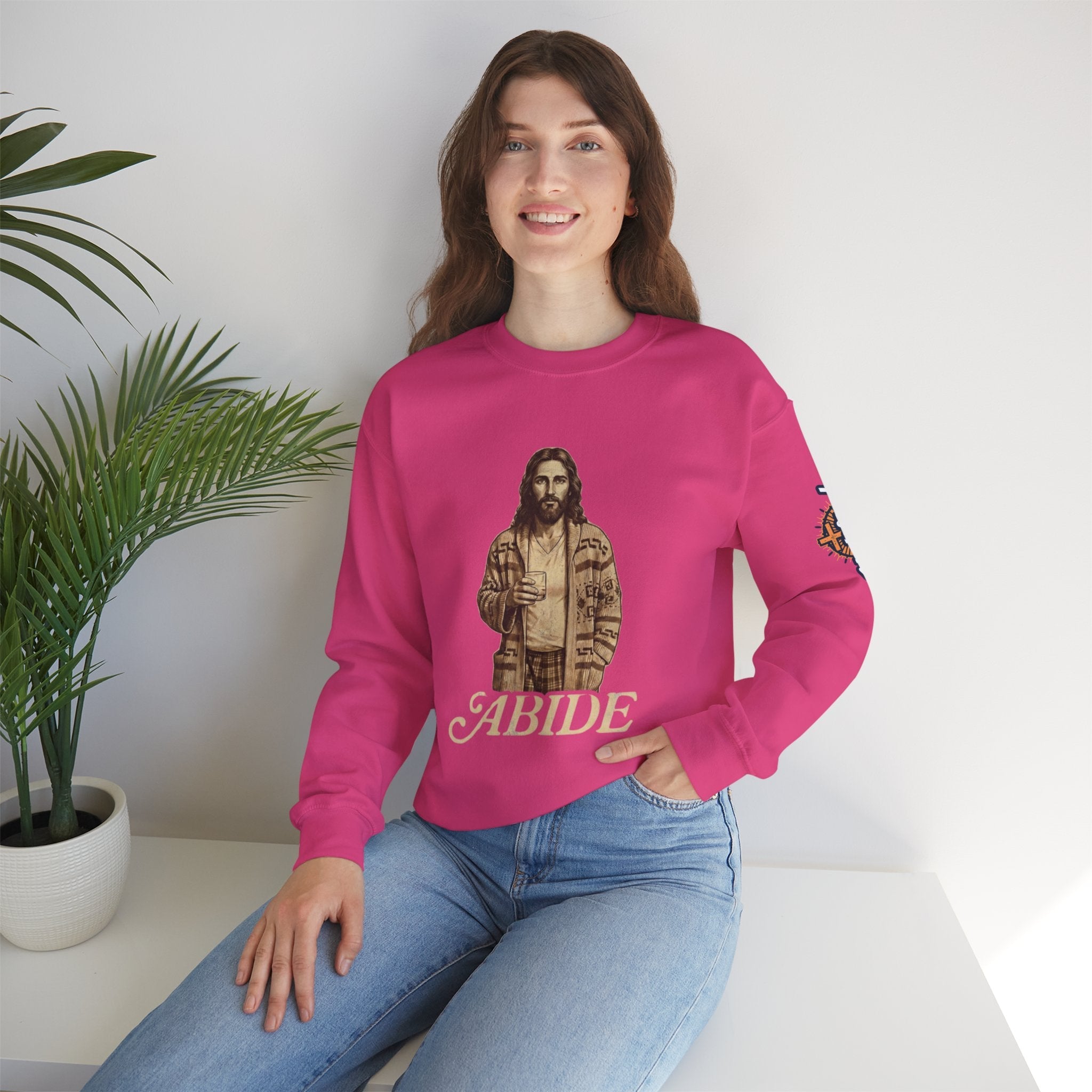 Abide Jesus Sweatshirt — Vintage 'The Dude' Religious Graphic Sweatshirt Printify