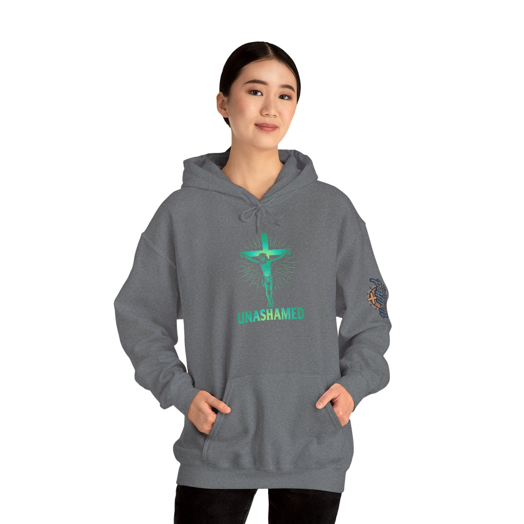 Unashamed Hoodie – Romans 1:16 Crucifixion Christian Hoodie for Bold Unwavering Faith Printify