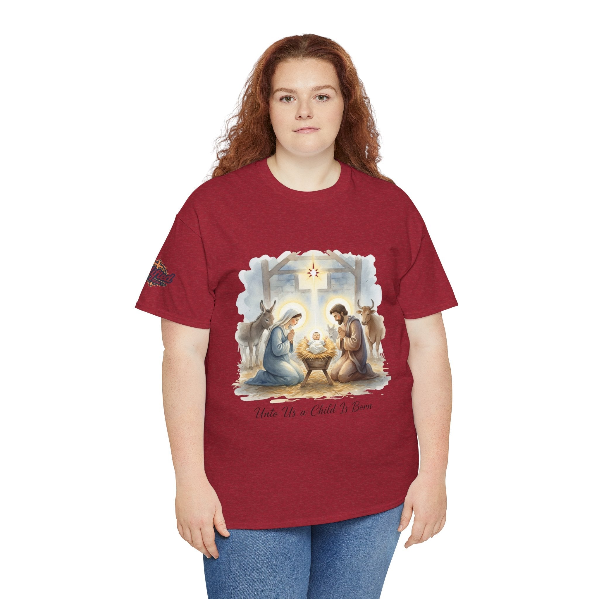 Unto Us a Child is Born T-shirt – Isaiah 9:6 Nativity Manger Scene Christian Christmas T-shirt for Holy Night Faith Printify