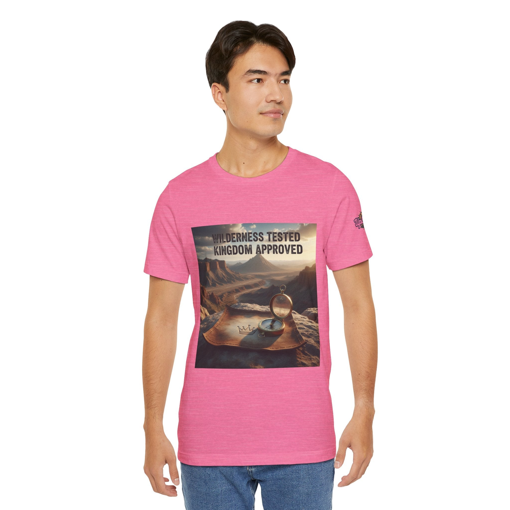 Wilderness Tested Kingdom Approved T-shirt – Mountain Desert Compass Crown Christian T-shirt for Biblical Adventure Faith Printify