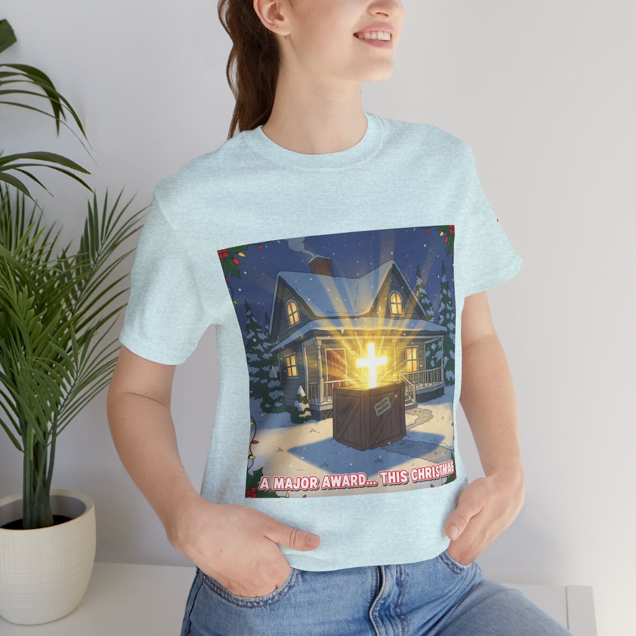 A Major Award This Christmas T-shirt – Fragile Leg Lamp Parody Cross Unboxing Christian T-shirt for Hilarious Faith & Holiday Glow Printify