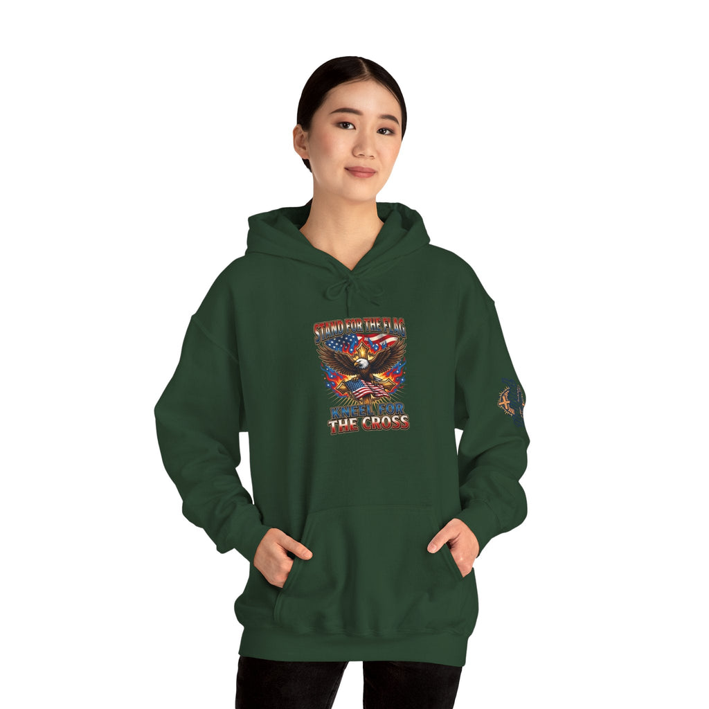 Stand for the Flag Kneel for the Cross Hoodie | Patriotic Eagle Hoodie Printify
