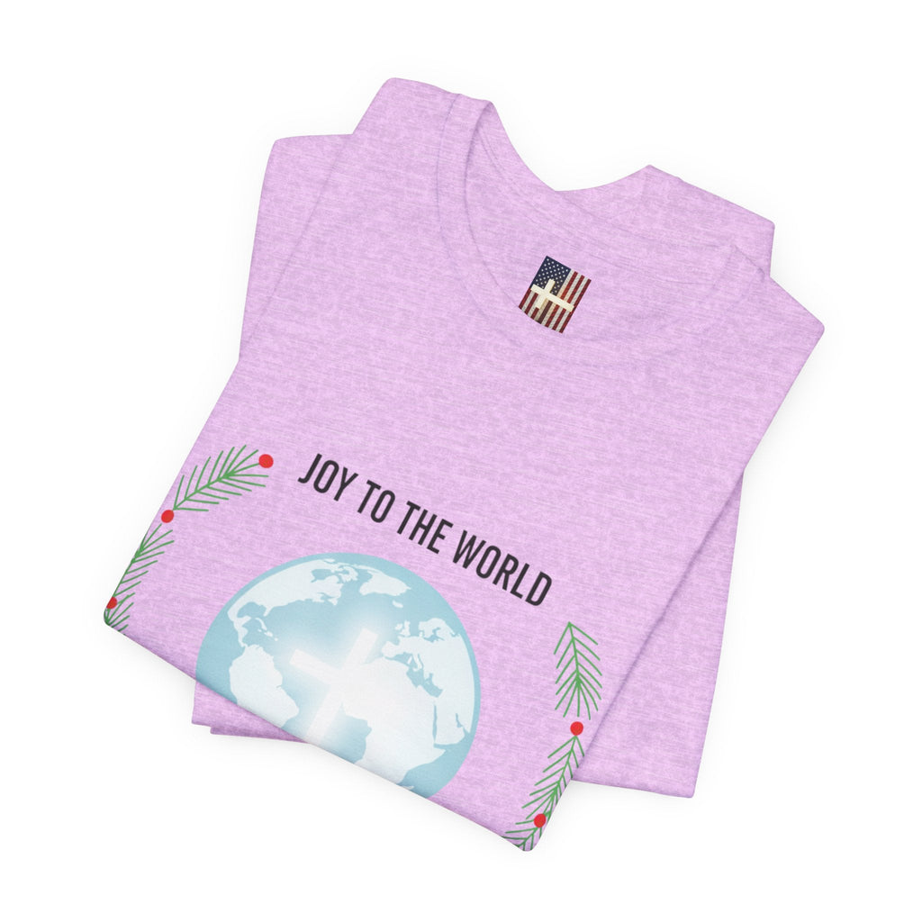 Joy to the World T-shirt – Wreath Earth Nativity Christian Christmas T-shirt for Isaiah 9:6 Holiday Faith & Festive Joy Printify