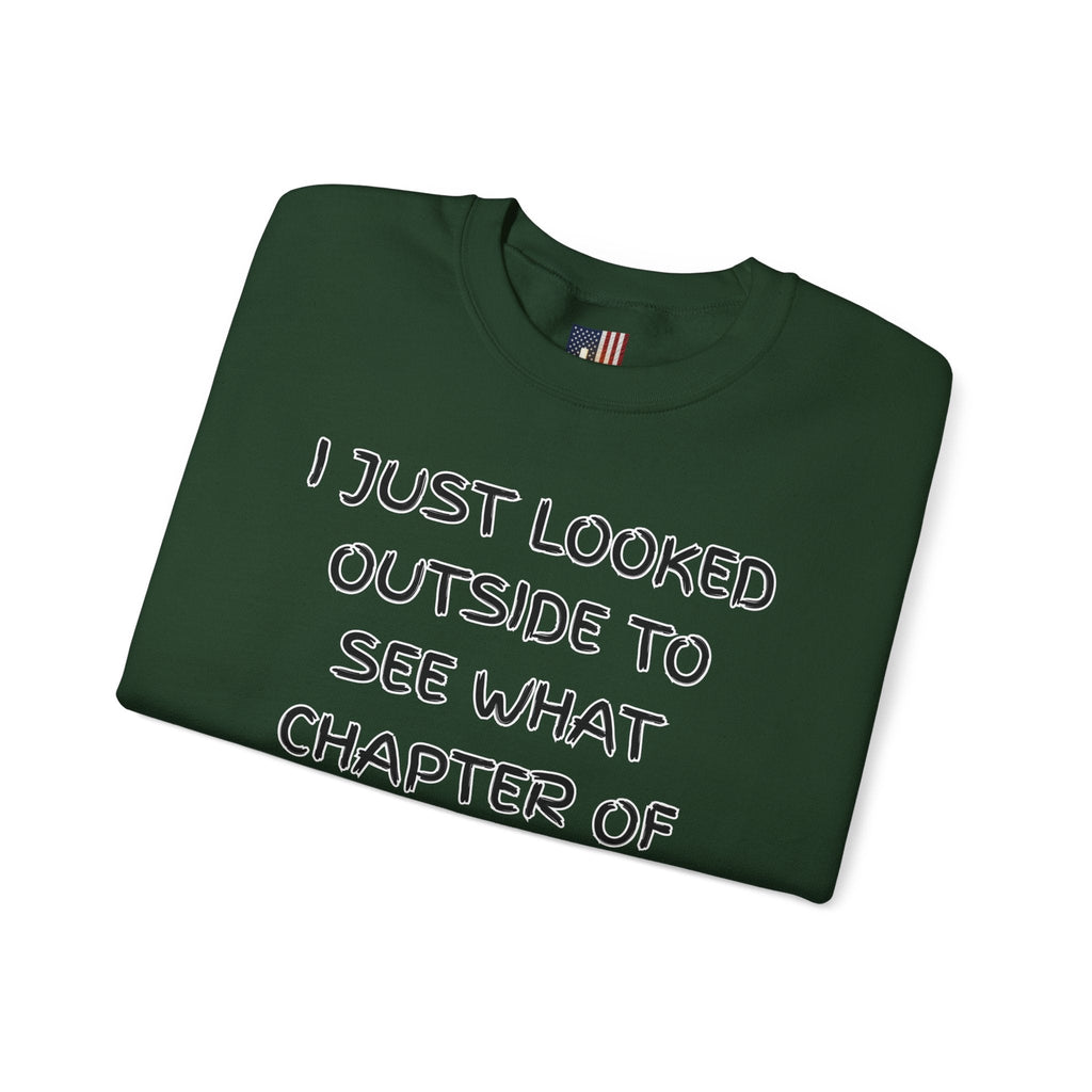 What Chapter of Revelation Sweatshirt – I Looked Outside My Window Christian Sweatshirt for End Times Humor & Faith Printify