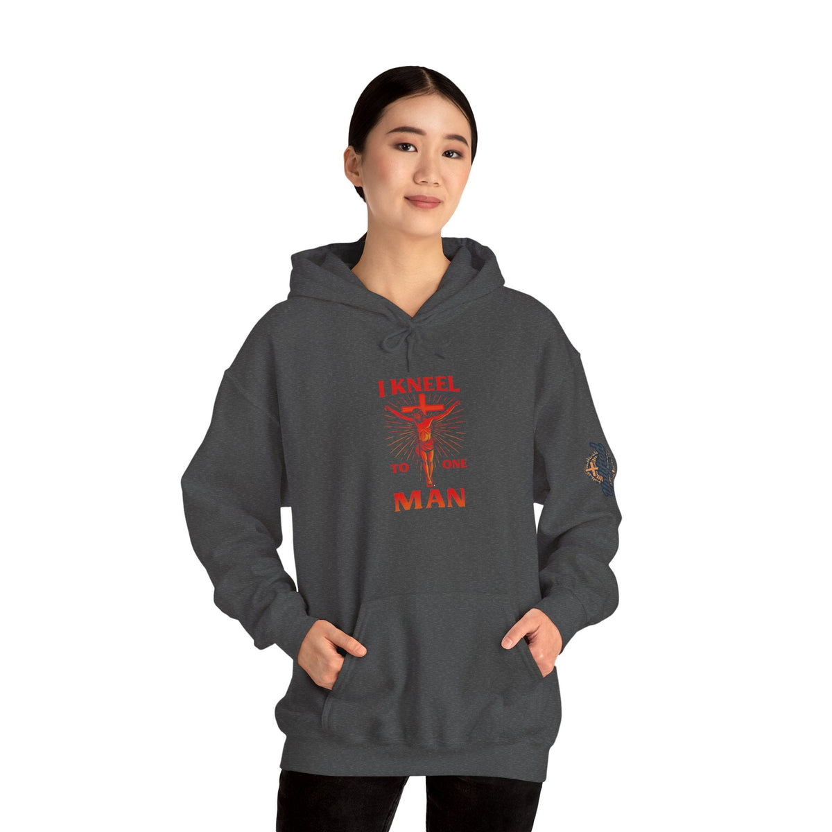 I Kneel to One Man Hoodie – Crucifixion Christian Sweatshirt for Unashamed Devotion & Bold Faith Printify