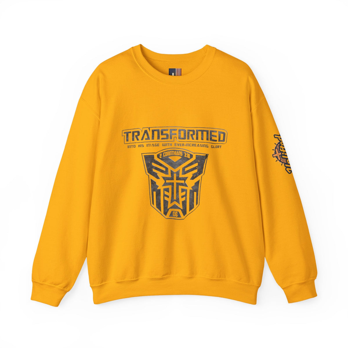 Transformer Logo Christian Sweatshirt | 2 Corinthians 3:18 Bible Verse Sweatshirt Printify